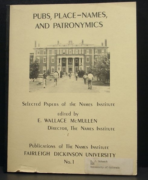 Image for Pubs, Place-Names, and Patronymics - Selected Papers of the Names Institute